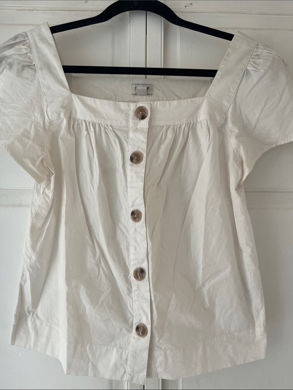 100% Cotton J Crew White Button-Front Square Neck Women's Top, XS - Picture 2 of 3